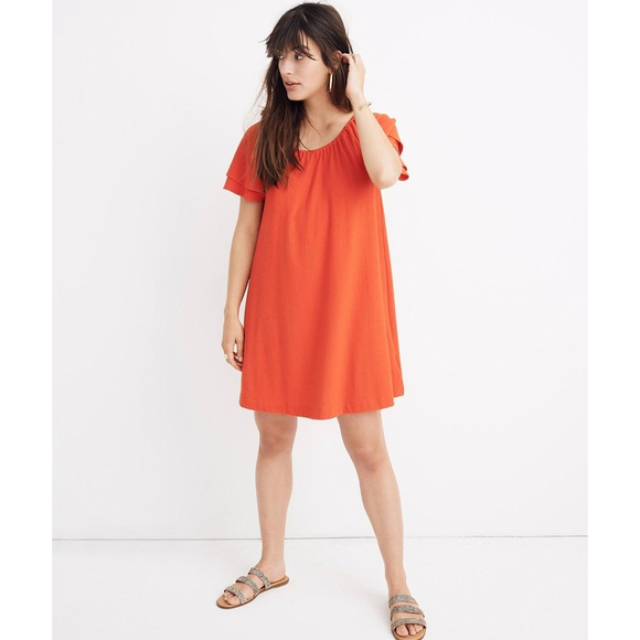 Madewell Texture & Thread Tiered-Sleeve Dress Orange Large - Picture 1 of 9